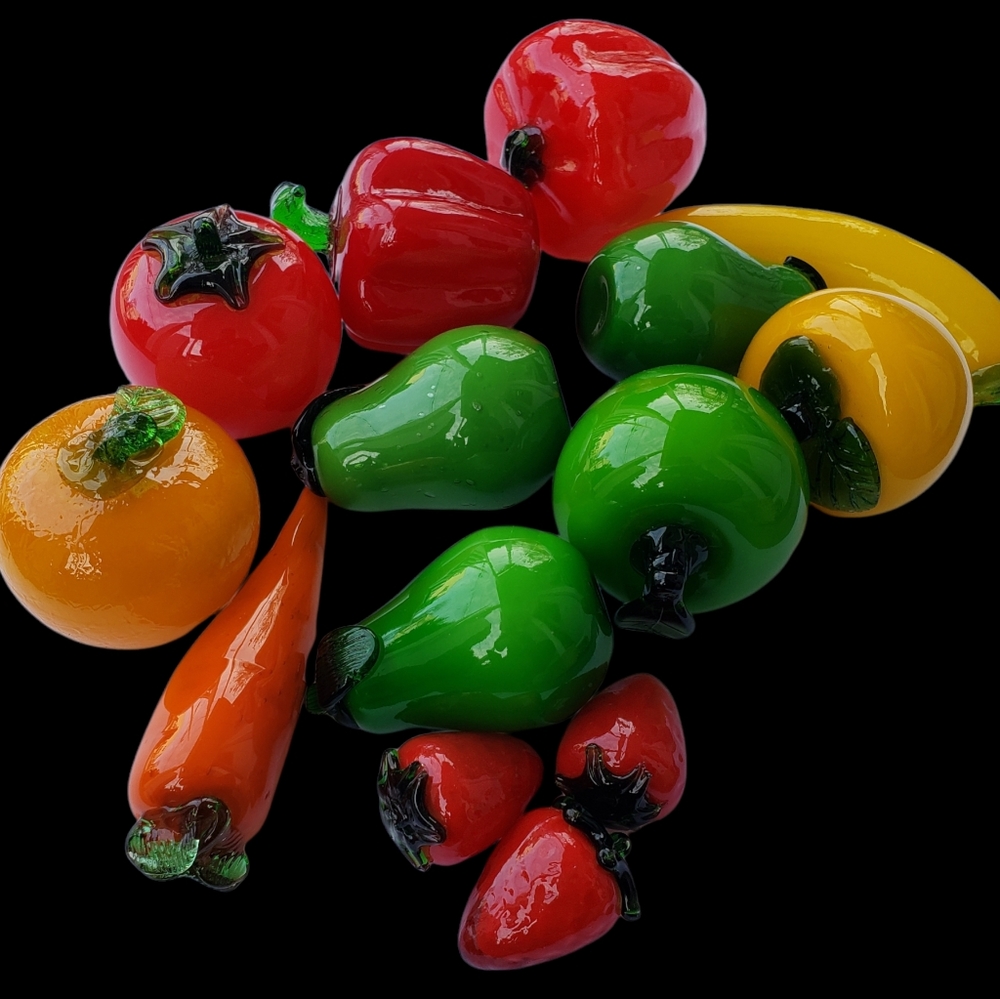 Vintage Murano Glass Fruit Decorative Art Sculpture 14 Pieces
